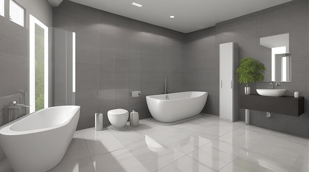 3d rendering modern design and marble tile toilet and bathroom