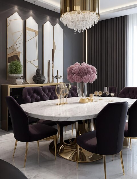 3d rendering modern dining room and living room with luxury decor