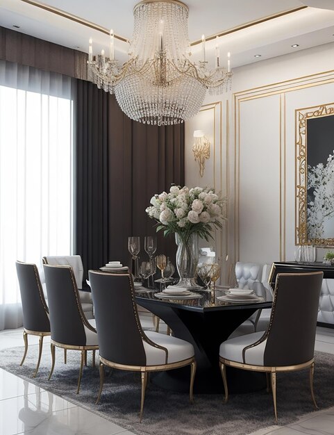 3d rendering modern dining room and living room with luxury decor