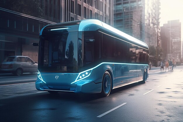 3D rendering of a modern electric bus in the city at night generative ai