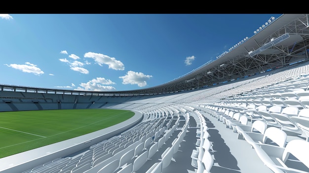 Photo 3d rendering of a modern empty stadium white seats and green field