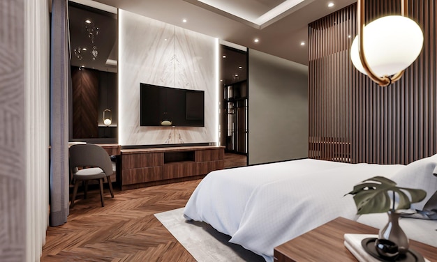 3D rendering modern hotel slaapkamer interieur design