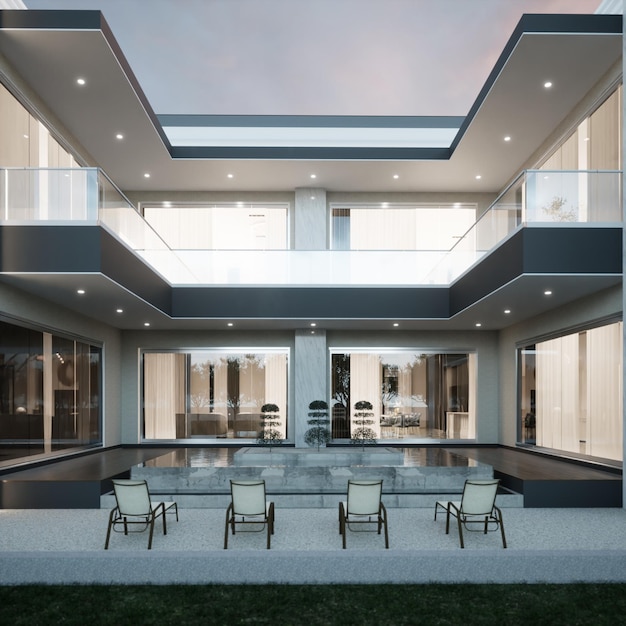 Foto rendering 3d design moderno della casa