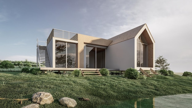 3D Rendering Of Modern House Illustration