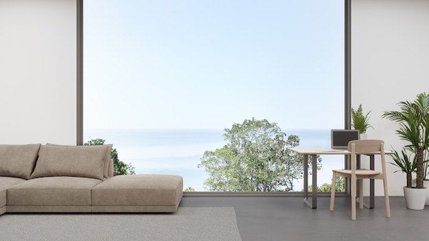 3d rendering of a modern house with sea view