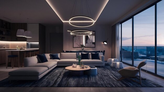 3d rendering of a modern interior controlled by a smartphone app