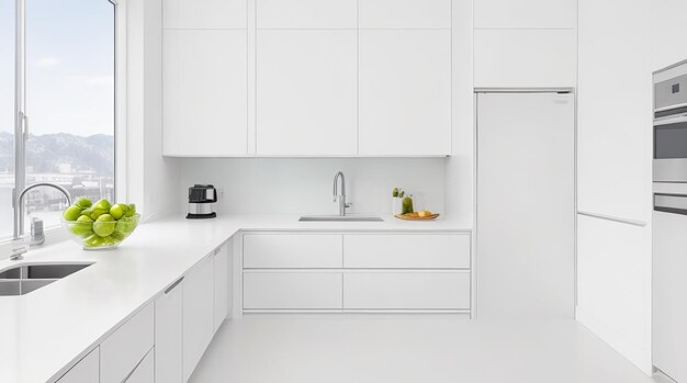 3d rendering modern kitchen counter with white and beige design