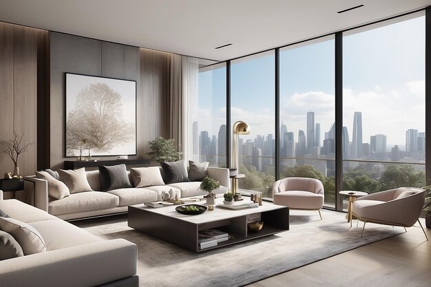 3d rendering of modern living room interior