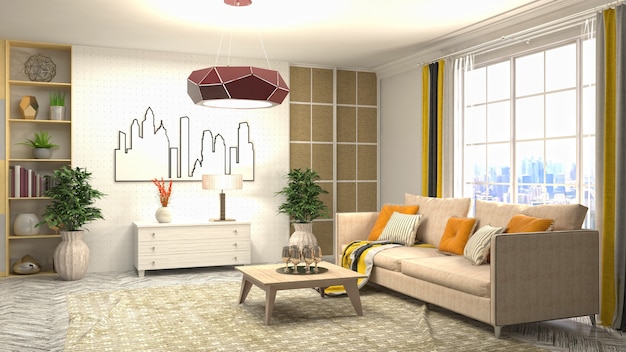 3D rendering of a modern living room