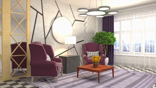 3D rendering of a modern living room