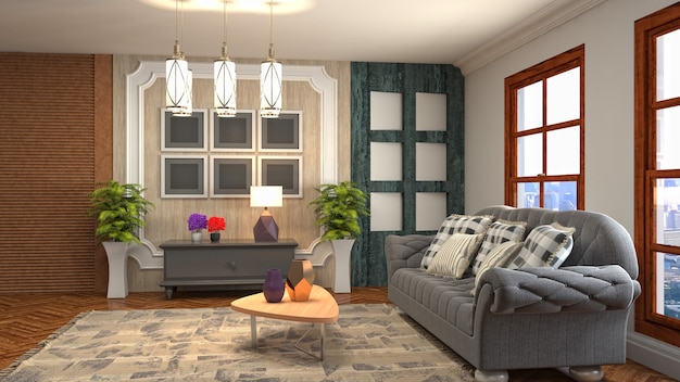 3D rendering of a modern living room