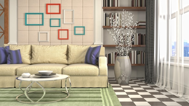 3D rendering of a modern living room