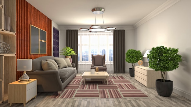 3D rendering of a modern living room