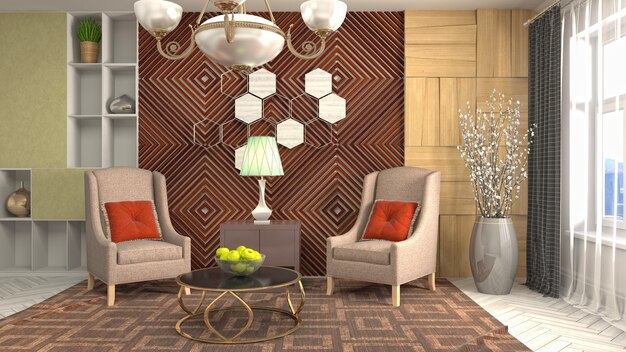 3D rendering of a modern living room