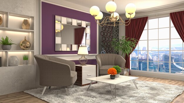 3D rendering of a modern living room