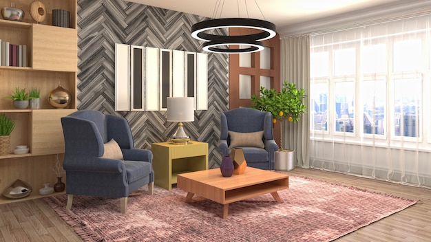 3D rendering of a modern living room