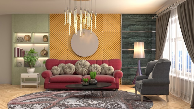 3D rendering of a modern living room