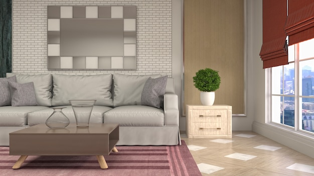 3D rendering of a modern living room