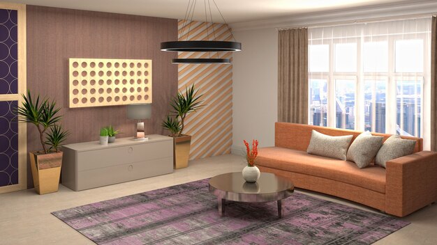 3D rendering of a modern living room