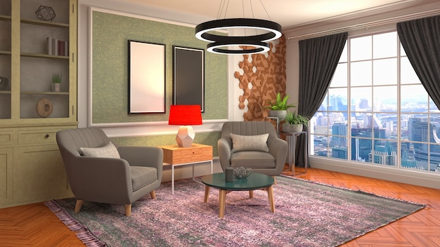 3D rendering of a modern living room