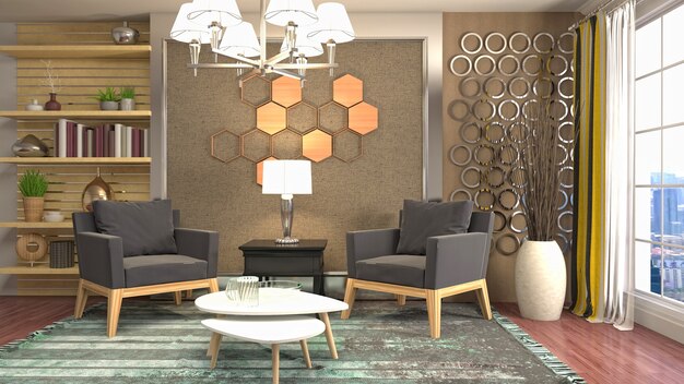 3D rendering of a modern living room