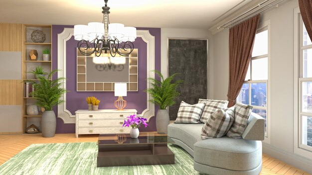 3D rendering of a modern living room