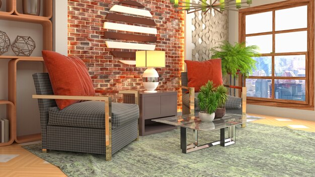 3D rendering of a modern living room