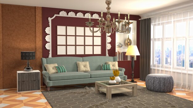 3D rendering of a modern living room