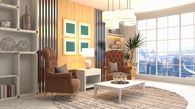 3D rendering of a modern living room