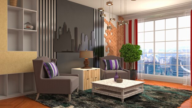 3D rendering of a modern living room