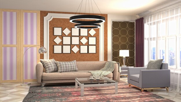 3D rendering of a modern living room