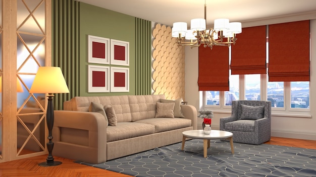 3D rendering of a modern living room