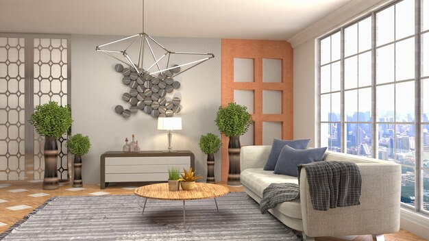 3D rendering of a modern living room