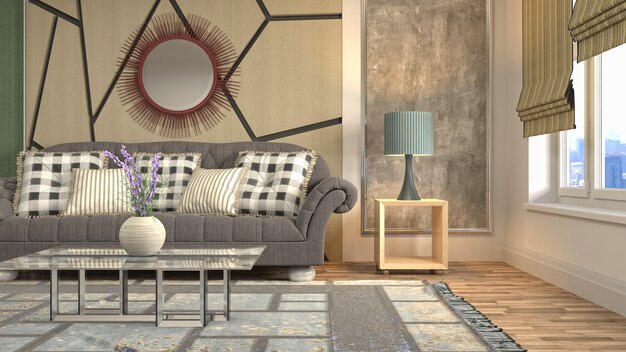 3D rendering of a modern living room