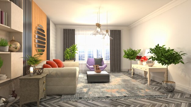 3D rendering of a modern living room