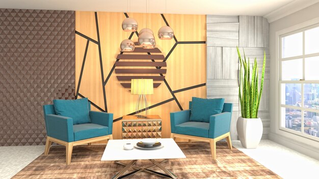 3D rendering of a modern living room