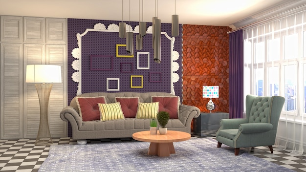 3D rendering of a modern living room