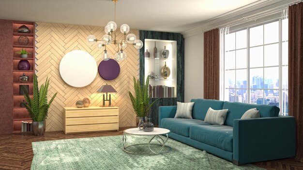 3D rendering of a modern living room