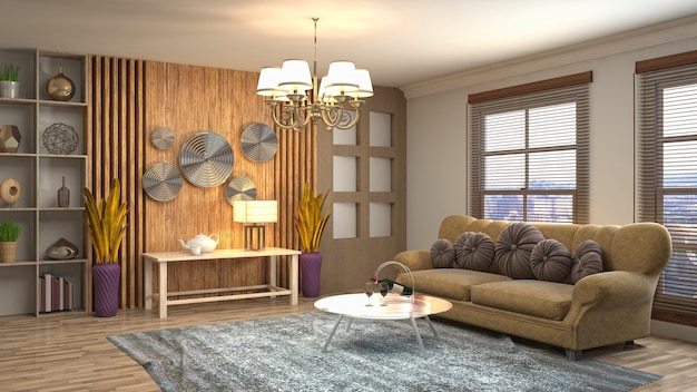 3D rendering of a modern living room