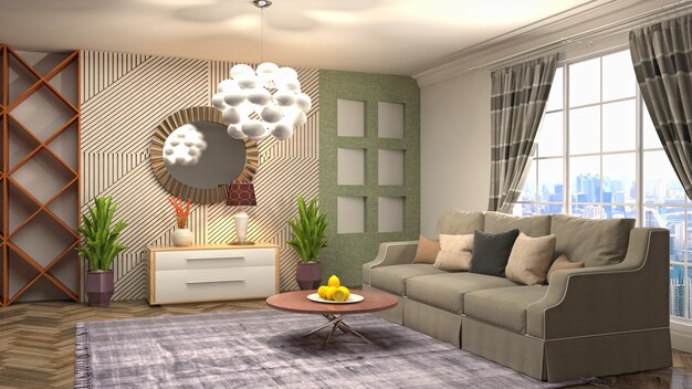 3D rendering of a modern living room