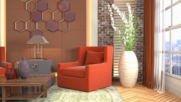 3D rendering of a modern living room