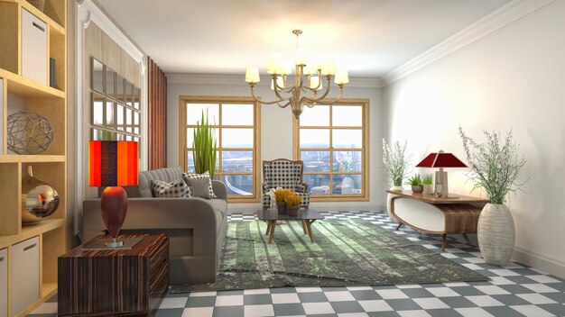 3D rendering of a modern living room