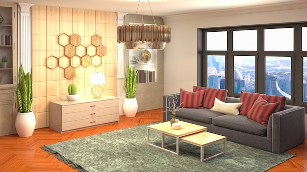 3D rendering of a modern living room