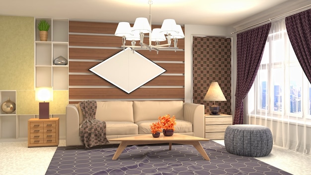 3D rendering of a modern living room