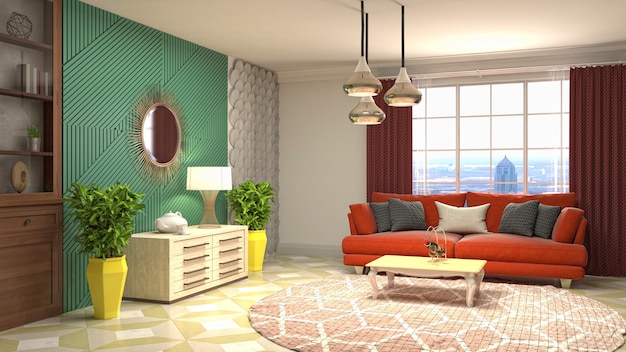 3D rendering of a modern living room