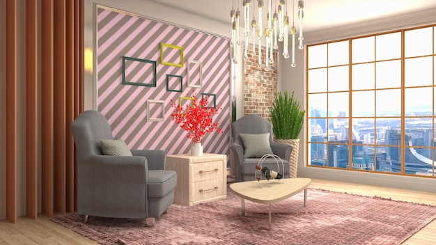 3D rendering of a modern living room