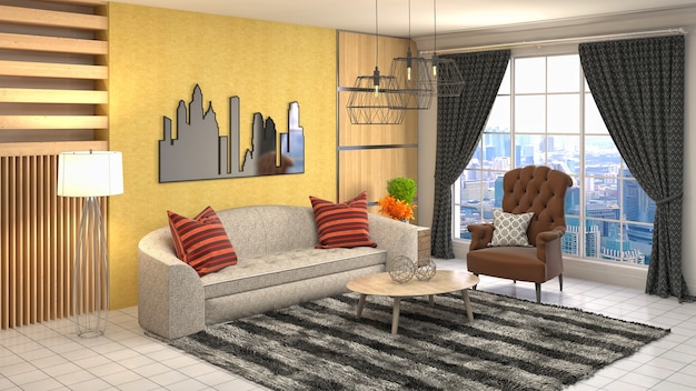 3D rendering of a modern living room