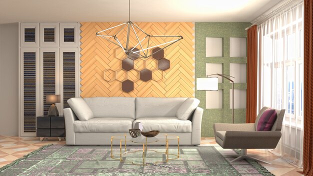 3D rendering of a modern living room