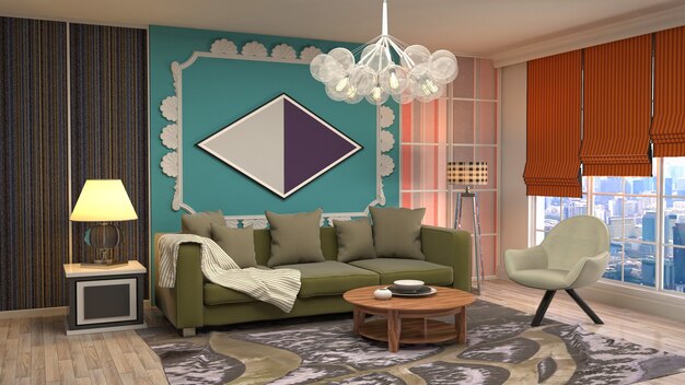 3D rendering of a modern living room