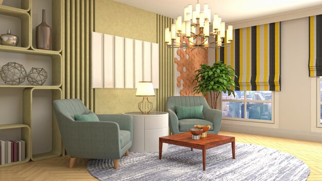 3D rendering of a modern living room